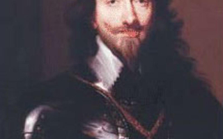 Portrait of King Charles I dressed in dark armor and a high white collar.