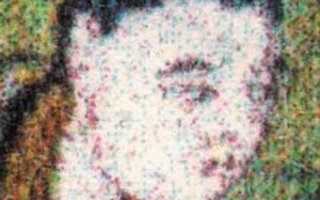 Enlarged view of Iris print that focuses on one of the scene's men. He has pale skin and dark hair.