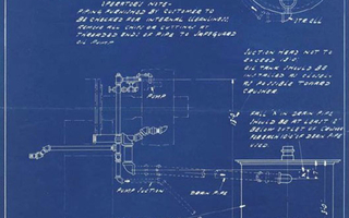 Manufacturing diagram of pipes over a blue background.