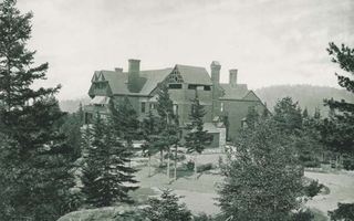 Green-tinted view of a house surrounded by trees.