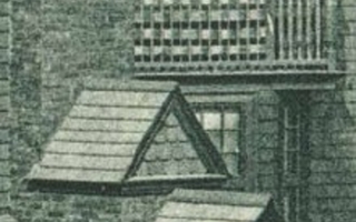 Enlarged version of collotype that focuses on a small roof and balcony of house.