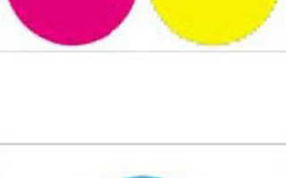 Circles of magenta, cyan, and yellow.