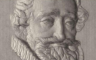 Enlarged version of medal print that focuses on the man's face.