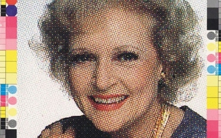 A smiling woman's photo with the printing dot pattern made more prominent.