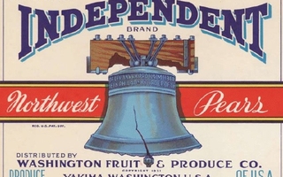 Northwest Pears label that features cracked bell in the middle.