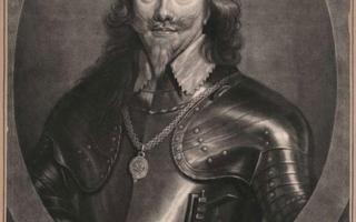 Print of a man dressed in armor and with a large chain necklace.